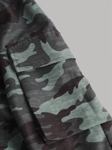 Girlism 2pcs/Set Tween Girls Long Sleeve Ribbed T-Shirt With Camouflage Panel Cargo Pants, Collegiate, Athleisure, Casual, Vintage/Boho, Fold Over, Army Green, White - Army Green - View 5