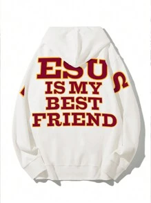 Men's Slogan Graphic Print Long Sleeve Casual Hoodie - White - View 5