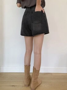 DAZY Quần short denim ống đứng bạc màu dành cho nữ, kiểu quần short jean phù hợp mọi mùa. - Màu xám đen - Xem 2