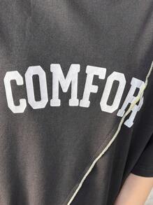 FRIFUL 女士撞色线条宽松T恤，印花设计，超大T恤，图案T恤 - 灰色 - 查看 6