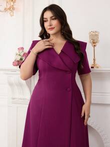 Modelyn Plus Size Plain Casual Simple Style Daily Wear Dress - Hot Pink - View 4