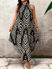 Linhara CURVE 大码夏季拉链领无袖条纹休闲优雅连衣裙 - 彩色 - 查看 5