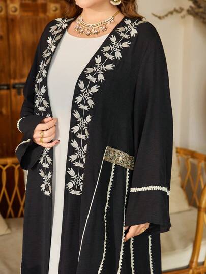 Al Najma 大码女式植物刺绣图案腰带伊斯兰长袍夹克