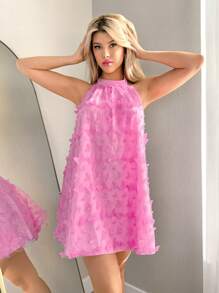 Sweetina Y2K Romantic Sweet Oversized Bow Halter Backless A-Line Sleeveless Pink Dress - Pink - View 4