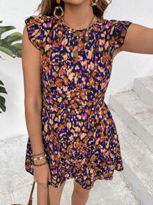 SHEIN Frenchy 女士简约时尚休闲日常连体裤，春/夏，印花面料，系带撞色蝴蝶结，短袖短裤连体裤 - 彩色 - 查看 5