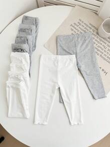 SHEIN 10 stuks/set babymeisje casual schattige veelzijdige effen kleur elastische taille gebreide leggings, multi-pack
