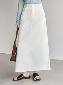 Dazy-Less Chân váy maxi dáng suông xẻ tà, kiểu dáng thường ngày, phù hợp với phụ nữ thuộc tầng lớp thượng lưu. - trắng - Xem 4