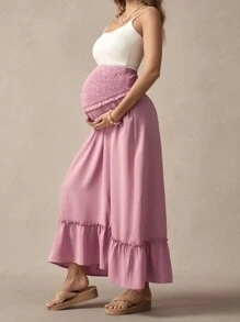 SHEIN Frill Trim A-Line Flared Maternity Skirt, Pink Skirt - Pink - View 7