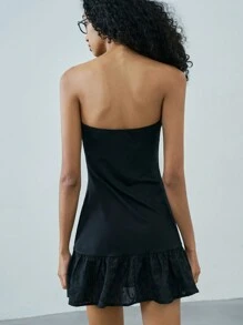 Easelle Vestido de moda con volantes en el bajo, estampado de letra y cara sonriente para mujeres