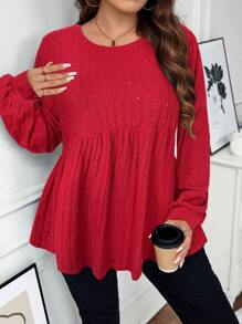 SHEIN LUNE Camiseta brillante de manga larga casual para fiestas y vacaciones de otoño/invierno para mujer talla grande