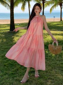 DAZY Sleeveless Floral Print Mid-Length Dress For Women,Casual Women Dresses Vacation Outfits Women Cruise Outfit For Women - Pink - View 9