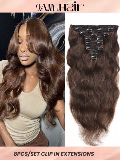 8 قطع مجموعة شعر اصطناعي مموج طبيعي مع إضافة شعر بكليب مزدوجة مستقيمة