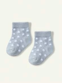 Cozy Pixies 5 双男婴星空条纹图案袜子，提花棉质透气袜子，四季皆宜