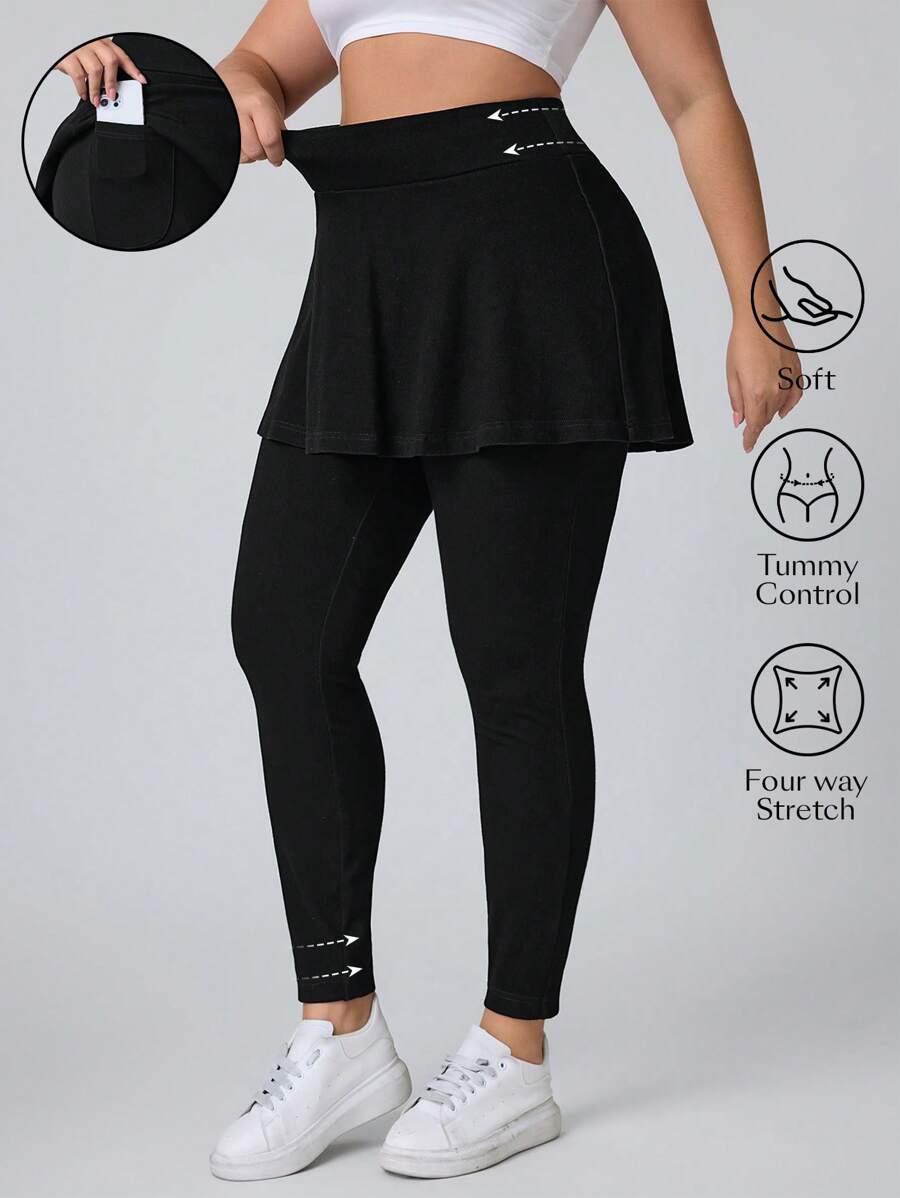 SHEIN EZwear 大码女式高腰拼布牛仔裙，休闲二合一牛仔裤