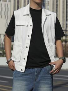 Manfinity Homme Top informal de mezclilla sin mangas para hombre, minimalista y para uso diario - Blanco - Ver 7