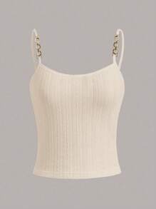 INAWLY Minimalist Ribbed Knit Camisole, Casual & Fashion For Everyday Wear - Apricot - View 1