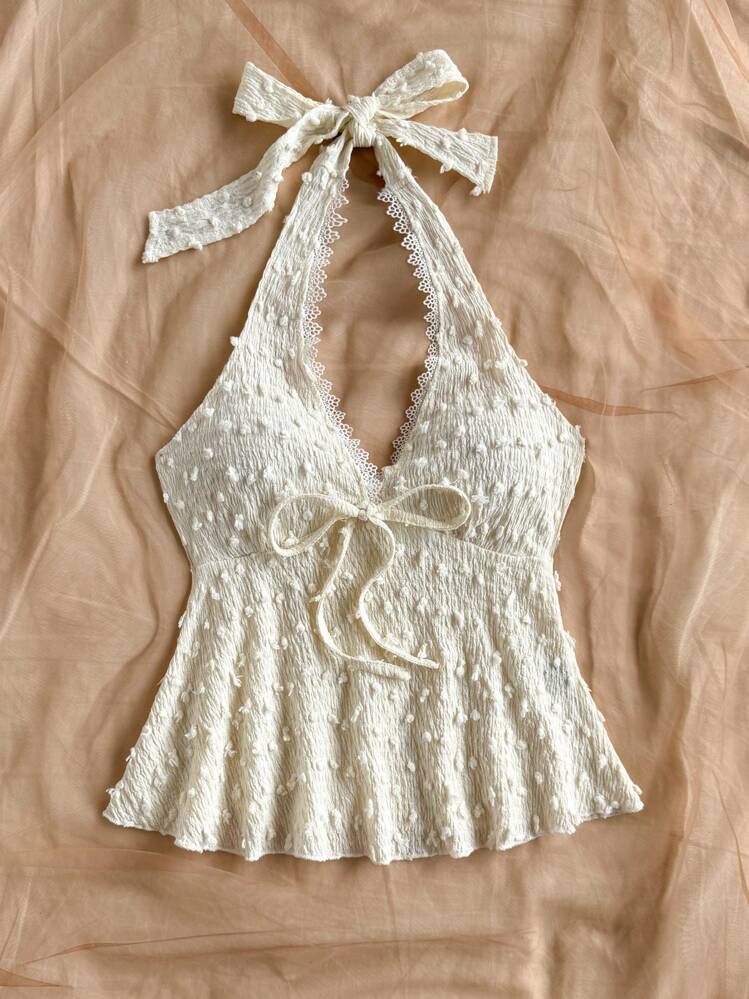 Soleia Parte superior de línea A con textura de jacquard de lunares de punto para mujer, adecuada para fiesta, cita, Día de San Valentín, té de la tarde - Albaricoque - Añade 5