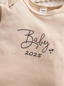 Newborn Baby Spring/Summer Knitted Long Sleeve Chinese New Year Printed Footed Romper And Hat Set - Multicolor - View 4