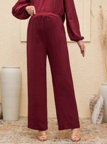 SHEIN Loose Comfortable Maternity Pants, Wine Red, Minimalist Style, Casual Everyday Wear - Burgundy - View 1
