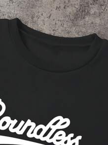 SHEIN Explorewe Sudadera con cuello redondo para niños mayores con estampado de insignia de victoria sin límites - Negro - Ver 5