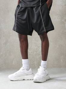 SUMWON Zestaw męski Premium Oversized, spodenki z obniżonym krokiem, styl uliczny, detale z lamówką, odzież wypoczynkowa, sport, moda miejska, dwuczęściowy zestaw, styl grubych trampek, letni zestaw casualowy