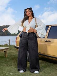 Breezaya Jeansy Baggy Plus Size, proste, swobodne i modne do noszenia na co dzień