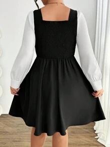 SHEIN Clasi Plus Size Women's 2 In 1 Style Color Block Dress - Black and White - View 2
