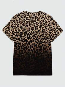 Manfinity VCAY Camiseta informal de manga corta con cuello redondo y estampado de leopardo para hombre, para el verano