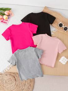 Set de 4 blusas de manga corta casuales para niñas pequeñas, verano 2022-2025, rosa, rojo ciruela, negro, estampado floral gris