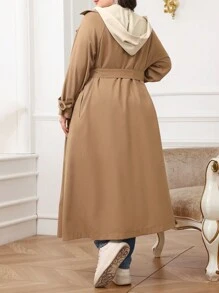 Mulvari Plus Size Jednolity kolor Prosty Modny Swobodny Trencz, Codzienny Noś