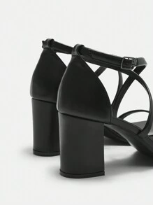 CUCCOO CURVES Plus Size Women's Fashion Black Strap Classic Comfortable Ankle-Strap High Heel Sandals