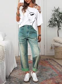 SHEIN LUNE Jeans de mezclilla sencilla y casual para uso diario de mujer - Verde - Ver 3