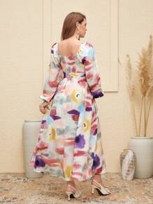 SHEIN Vestido de manga farol con estampado de teñido anudado elegante para maternidad