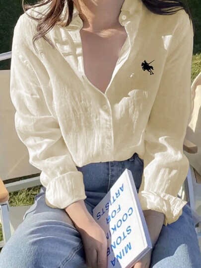 INAWLY 大码春季休闲骑士印花长袖衬衫