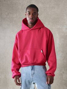 SUMWON Oversized Fleece Hoodie Fall Winter Casual Sweatshirt Streetwear Relaxed Fit Loungewear Minimalist Essential Comfortable Athletic Workout Unisex Pullover Hood Drawstring - Red - View 1