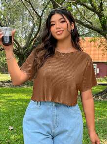 CovetEZ Plus Size Solid Color Short Sleeve T-Shirt, Minimalist & Fashionable For Casual Everyday Wear