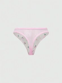 ROMWE Kawaii Romantic Floral Print Woman Underwear Lingerie Set With Underwire, Young Lady Style, Spring - Pink - View 4