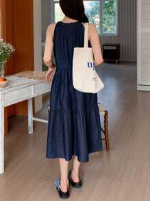 DAZY Women's Casual Washed Halter Neck Denim Dress Summer - Blue - View 6