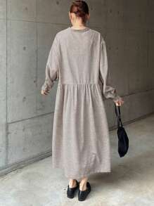 FRIFUL Women's Loose Solid Color Midi Linen Dress