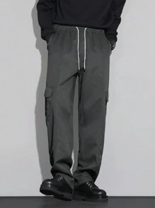 Claim Dot Men's Gray Cargo Parachute Baggy Pants - Dark Grey - View 3