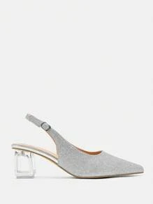 CUCCOO CURVES Women's Fashion Crystal Heel Glitter Silver Ladies High Heel Backless Pumps, Suitable For Going Out, Banquet, Party And Other Events - Metallic Silver - View 3