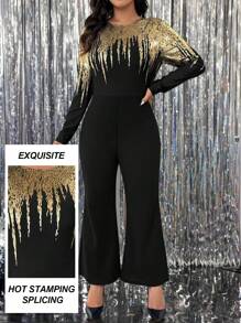 Allurite Plus Size Asymmetric Gold Foil Minimalist Elegant Jumpsuits For Party & Outdoor Occasions - Multicolor - View 3