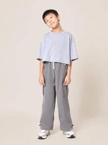 SUMWON Oversized Streetwear Cropped T-Shirt Athletic Casual Loose Fit Youth Fashion Top Fall Spring Summer - Grey - View 3