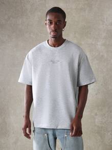 SUMWON Club Nyc 优质超大 T 恤都市街头经典手写徽标运动衫夏季休闲运动舒适服 - 灰色 - 查看 2