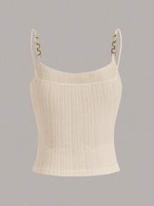 INAWLY Minimalist Ribbed Knit Camisole, Casual & Fashion For Everyday Wear - Apricot - View 2