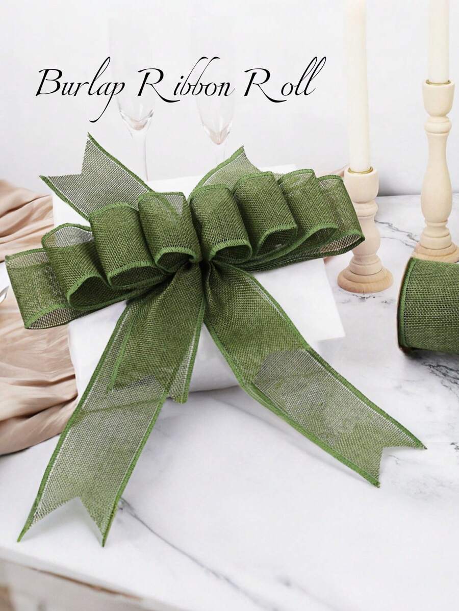 1 件 6 厘米 * 3 米粗麻布丝带卷，粗麻布丝带蝴蝶结适用于 DIY 工艺品包装和装饰，适用于婚礼、生日、派对礼品装饰、花束领带、节日用品 - 橄榄绿 - 橄欖綠 - 查看 1