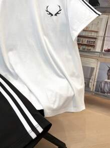 SHEIN 2pcs Set Teen Boy's Casual Versatile Small Logo Print Design Round Neck Short Sleeve T-Shirt And Shorts Set; Spring Wear; Teen Boys' Clothing; Teen Boy' Jackets, Spring Back To School