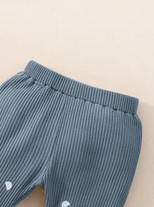 SHEIN New Born Baby Cartoon Bear Pattern Long Sleeve Bodysuit And Pants Set - Navy Blue - View 6