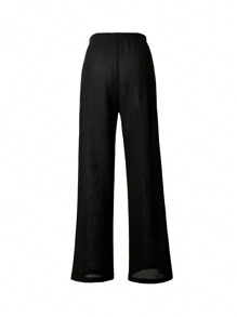 EMERY ROSE 3pcs/Set Women Solid Color Long Sleeve Top And Long Pants With Suspendersspring Clothes - Black - View 4