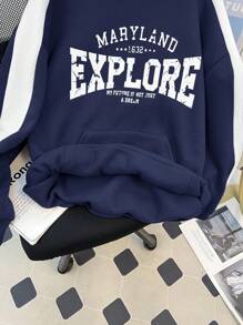Tienermeisjes Vintage Amerikaanse Casual Oversized Hooded Sweatshirt, Colorblock Letter Grafische Pullover Hoodie Voor Sport, School, Retro/Oversized Stijl